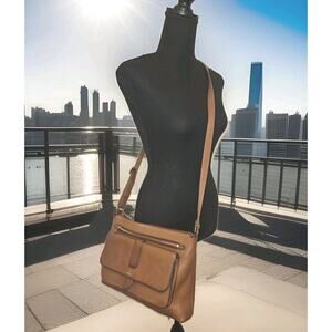 Fossil Kinley Medium Brown Pebbled Leather Crossbody Purse Bag 12x9x2
